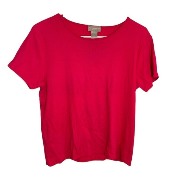 Liz Claiborne Collection Short Sleeve Ribbed Top Pink L - Picture 1 of 6